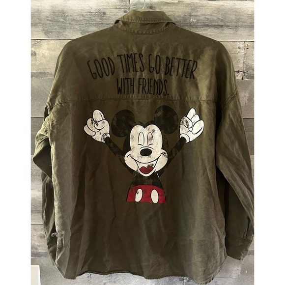 Disney Apparel X MOUSSY Mickey Mouse Embroidered Button Front Shirt Size F OS - Picture 2 of 5